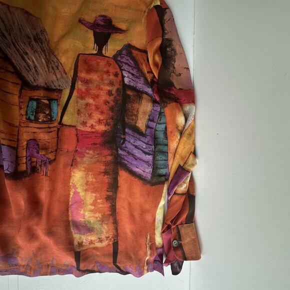 Vintage Chicos Design Sheer Blouse Womens 3 (L/16) Orange 100% Silk Art to Wear - Picture 11 of 11